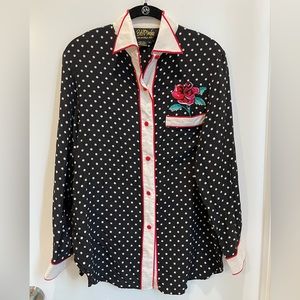 Vintage silk polka dot & rose blouse.